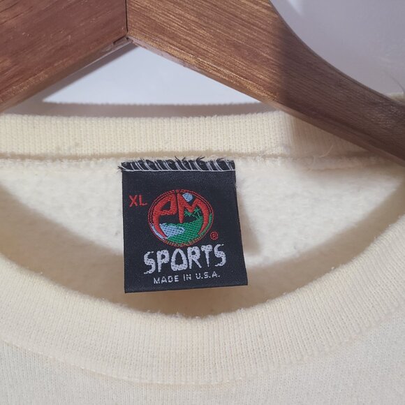 Vintage 90s PM Sports Golf Embroidered XL Yellow Sweatshirt Made in USA - Picture 3 of 4